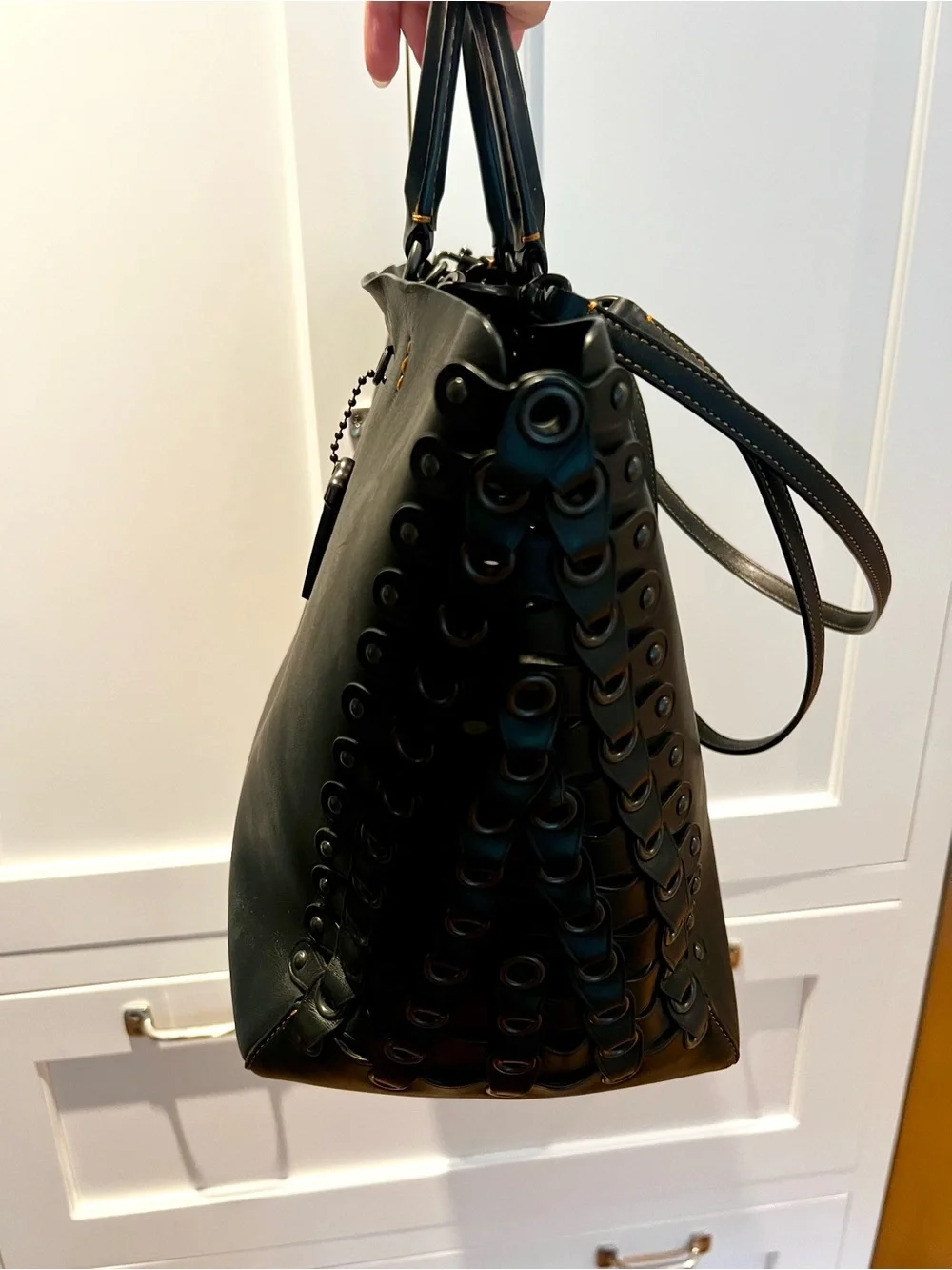 Coach Black Leather Rogue 1941 Braided-Side Tote with Detachable Strap Bag